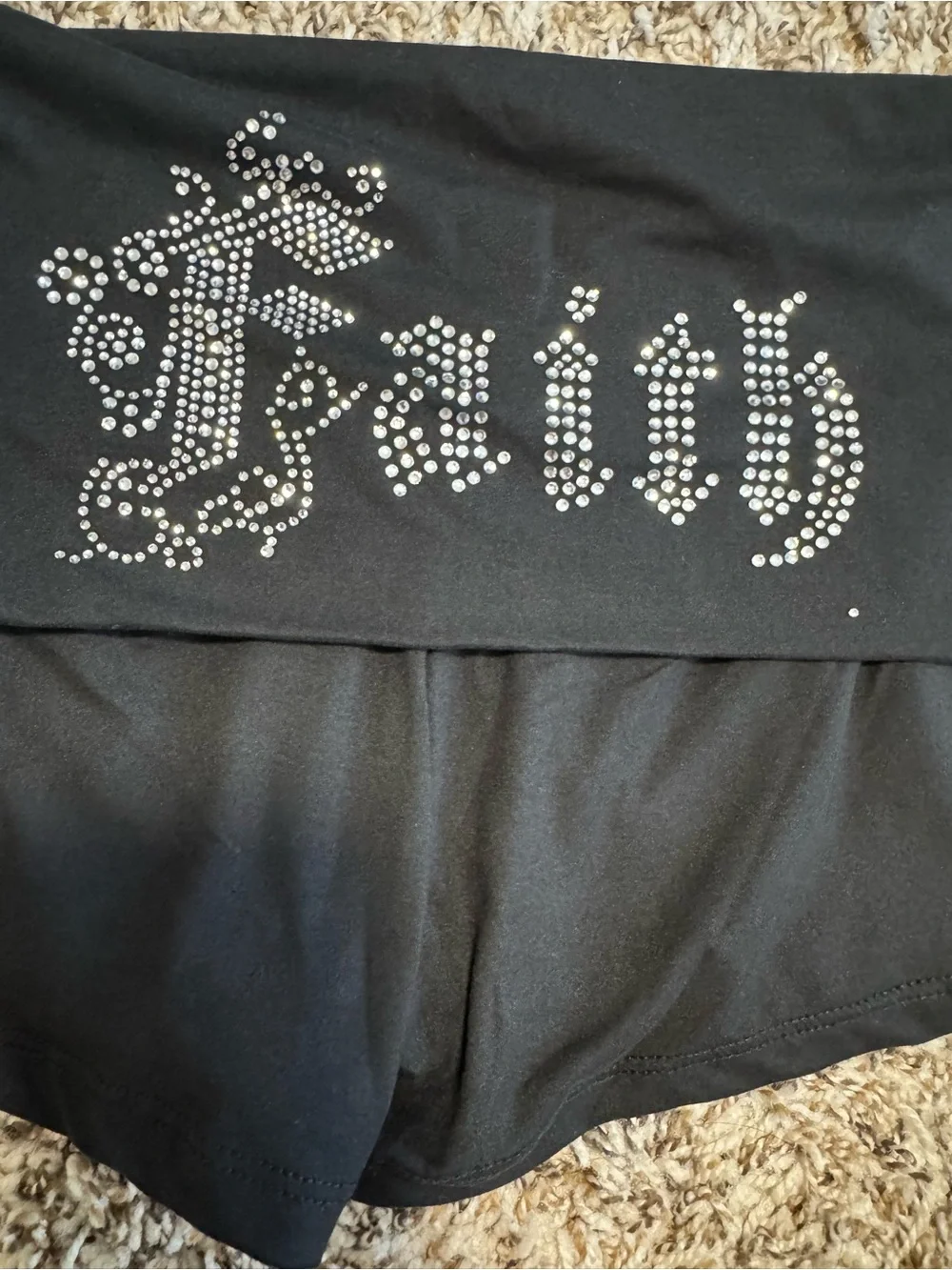 Black Women's Fold-Over Faith Shorts with Stud Detail